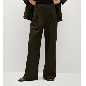 Mango Olive Green Pinstripe Wide-Leg Suit Pants